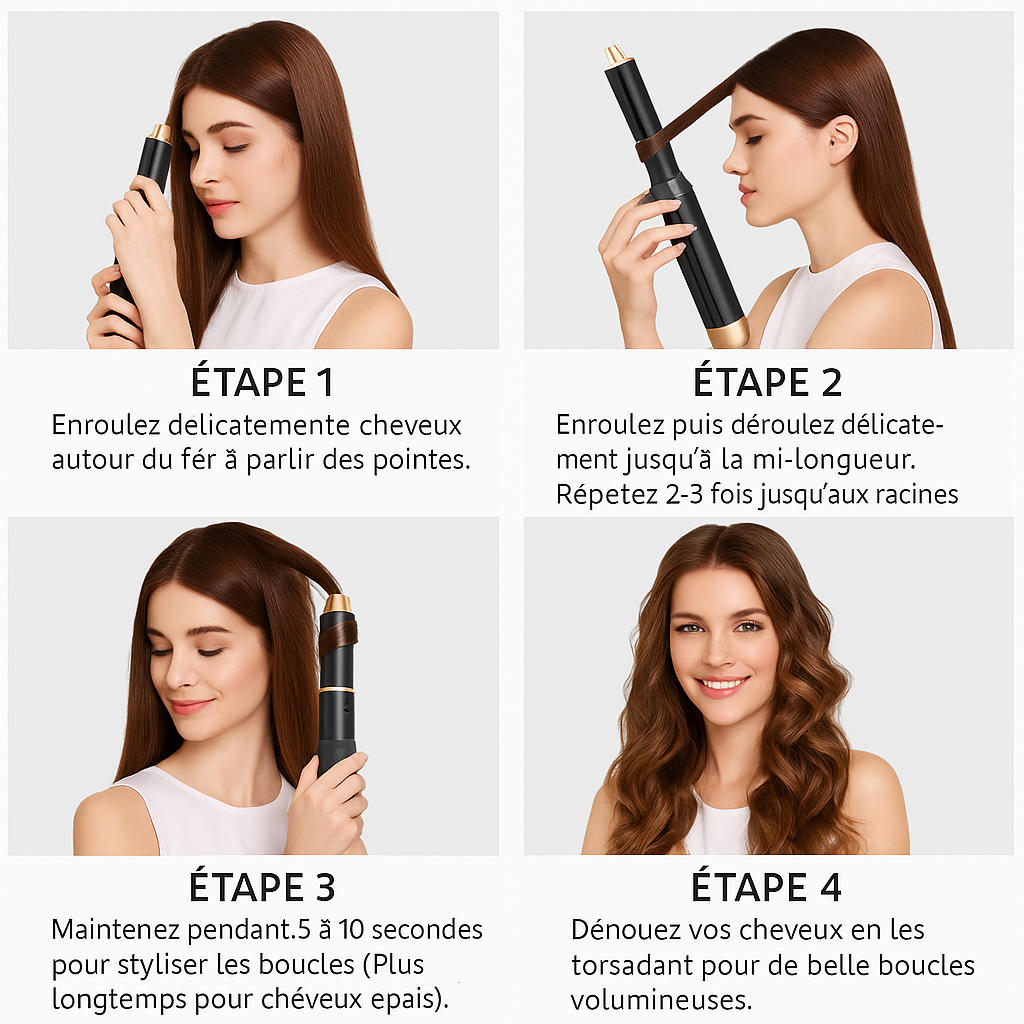 Brosse Multi-tâche 5en1, La coiffure pro à la maison, Séchage, Lissage & Boucles en un seul geste