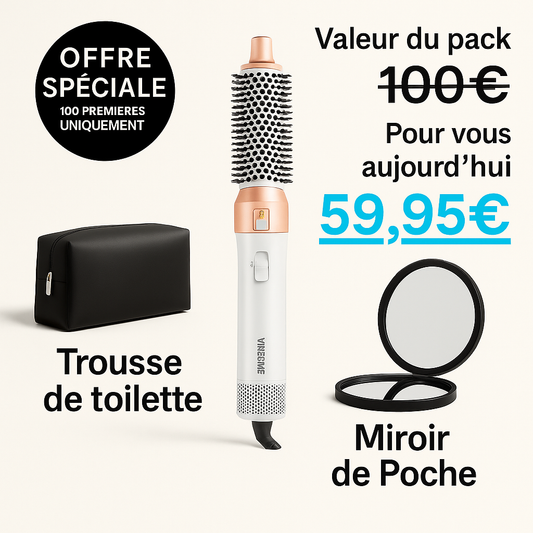 Brosse Multi-tâche 5en1, La coiffure pro à la maison, Séchage, Lissage & Boucles en un seul geste